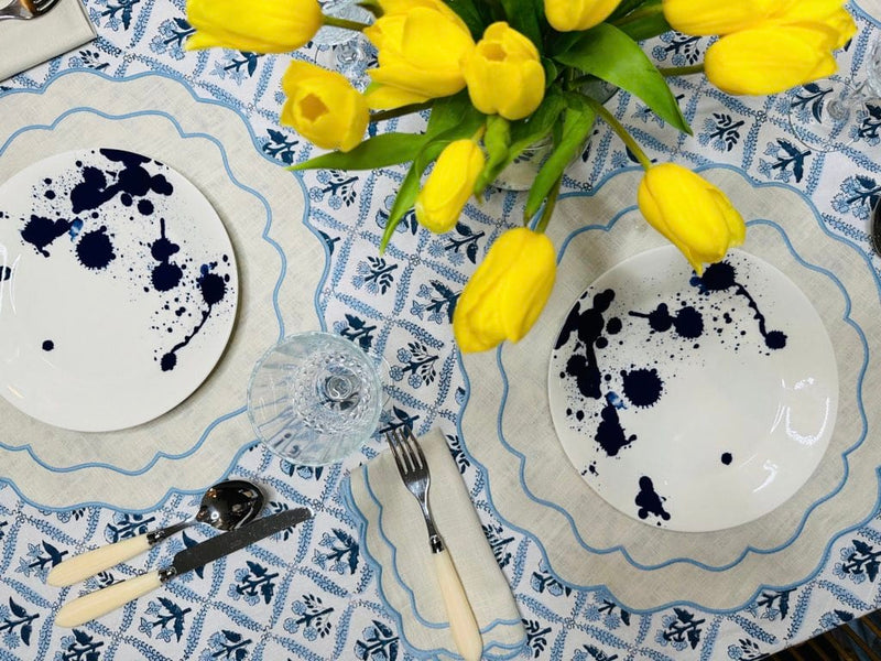HMA DÉCOR Beige and Blue Marigold napkin - set of 4