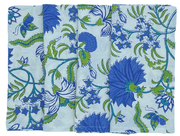 HMA DÉCOR Green blossom napkins (set of 4)