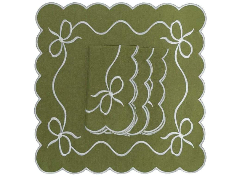 HMA DÉCOR Green bow napkins (set of 4)