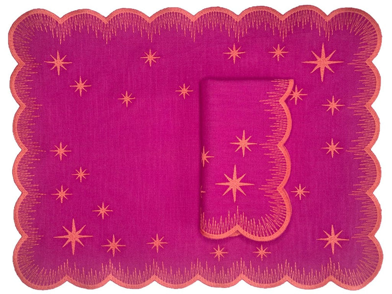 HMA DÉCOR Hot Pink Starlight Placemats and Napkins (set of 8)